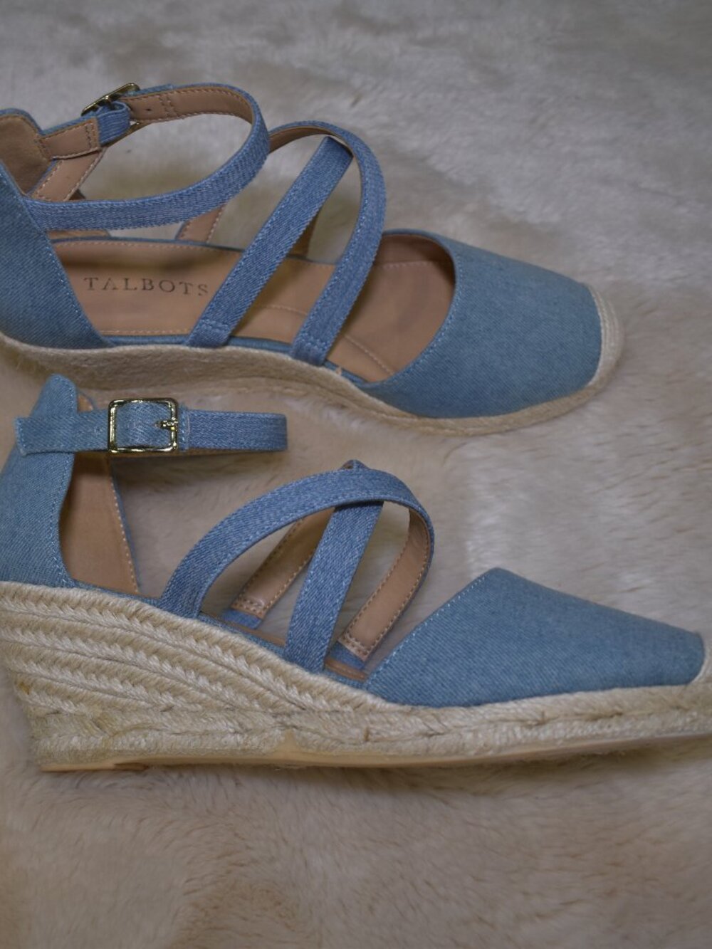 Talbots Lyndsay Denim Espadrille Wedges Size 8 Blue Strappy Summer Sandals - Picture 11 of 14